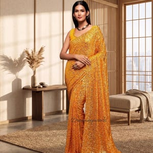 Gelbe Reihenfolge Saree: Faden schwere Arbeit mit Spitzenborte Bluse und Saree für die Funktion