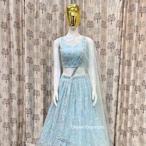 Attractive Sky Blue Lehenga Choli For Women Indian Wedding Party Wear Ghagra Choli Set Traditional Wear Lahenga Choli Reception,Sangeet Wear