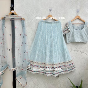 Beautiful Sky Blue Lehenga Choli For Women Indian Wedding Party Wear Ghagra Choli Traditional Wear Readymade Lehengas Bridesmaids Outfits