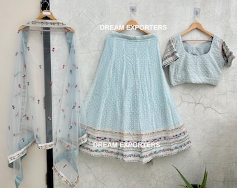 Beautiful Sky Blue Lehenga Choli For Women Indian Wedding Party Wear Ghagra Choli Traditional Wear Readymade Lehengas Bridesmaids Outfits