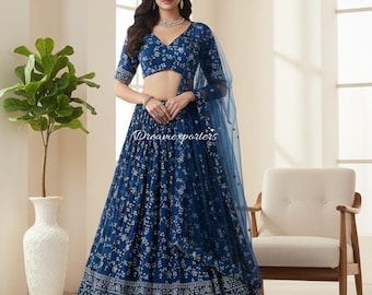 Navy Blue Lehenga Choli For Wedding: Indian Party Wear Reception Wear Women Outfit