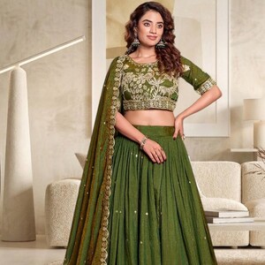 Mehendi Function Green Outfit : Heavy Zari With Sequence Work Shaded Green Fabric Wedding Wear Choli