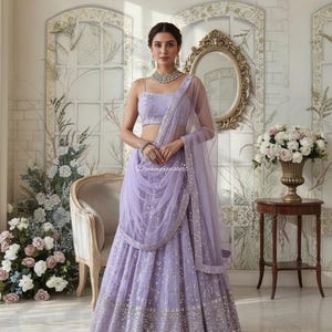 Georgette Lehenga Choli, Sequined Thread Embroidered Indian Wedding Lehenga