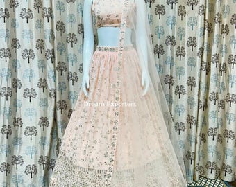 Perfekt rosa Lehenga Choli för kvinnor, indisk bröllopsfest, Lahenga Choli i Bollywood-stil, Ghagra Choli-set, mottagning och Sangeet-kläder.