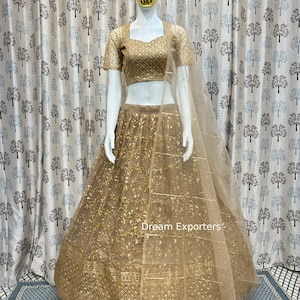 Designer Net Lehenga Choli For Women Indian Wedding Party Wear Lahengas Tradition Wear Brown Ghagra Choli Bridesmaids Ready To Wear Outfits