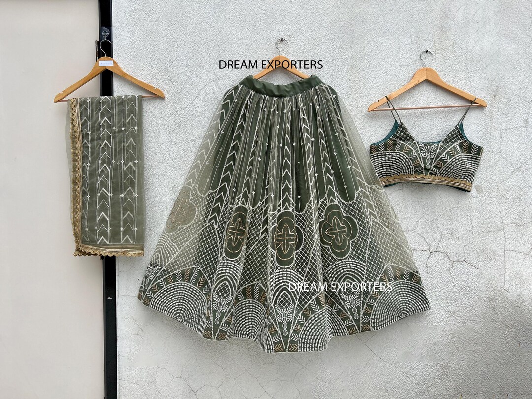 Pista Green Floral Embroidered Stunning Lehenga Choli