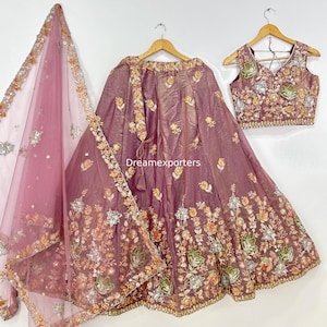 Organza Lavendel Designer Lehenga Choli Voor Vrouwen Trouwkleding Geborduurd Bruidsmeisje Chaniya Choli Met Dupatta Receptiekleding Feestkleding