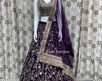 Underbar vin Lehenga Choli för kvinnor Indisk bröllopsfestkläder Ghagra Choli-set Bollywood-stil Lahenga Choli med Dupatta mottagningskläder
