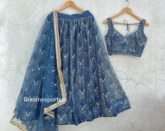 Beautiful Blue Lehenga Choli For Women Soft Net Lahengas Choli Indian Wedding Party Wear Ghagra Choli Bollywood Style Lhenga Choli Outfits