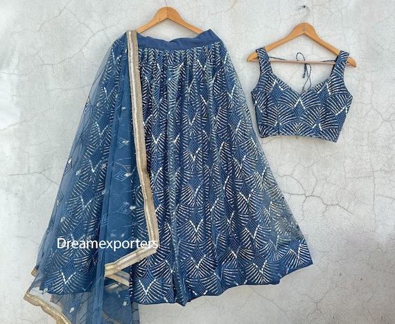 Beautiful Blue Lehenga Choli For Women Soft Net Lahengas Choli Indian Wedding Party Wear Ghagra Choli Bollywood Style Lhenga Choli Outfits