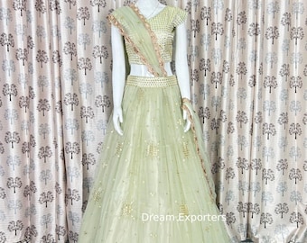 Pretty Pista Green Lehenga Choli For Women Indian Wedding Party Wear Ghagra Choli Bollywood Style Lahengas Mehndi Function Wear Lhenga Choli