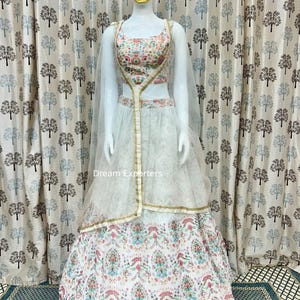 Wonderful White Silk Lehenga Choli For Women Printed Lahenga Choli Bollywood Style Ghagra Choli Indian Wedding Party Wear Lehenga Outfits