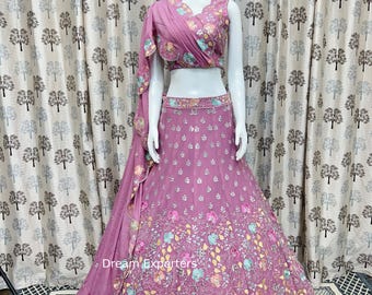 Perfekt rosa Lehenga Choli för kvinnor Bollywood-stil Lahenga Choli-set Brudtärnor Färdigt Ghagra Choli-set Mottagning, Haldi Specialkläder