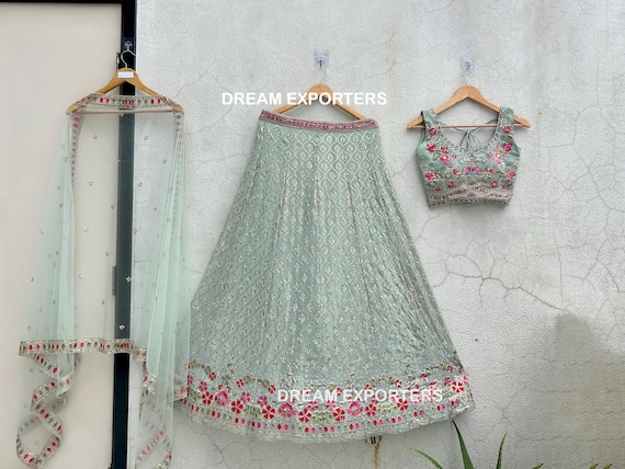 Amazing Pastel Green Lehenga Choli For Women Indian Wedding Party Wear Chaniya Choli Bridal Wear Ghagra Choli Bridesmaids Ready Made Lahanga