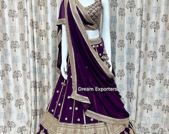 Lehenga Choli morado para mujer: Conjunto de georgette de diseñador listo para usar
