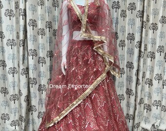 Indisk bröllopsfestkläder Lehenga Choli för kvinnor Perfekt rosa Lahenga Choli Bollywood-stil Ghagra Choli mottagning, Sangeet-kläder