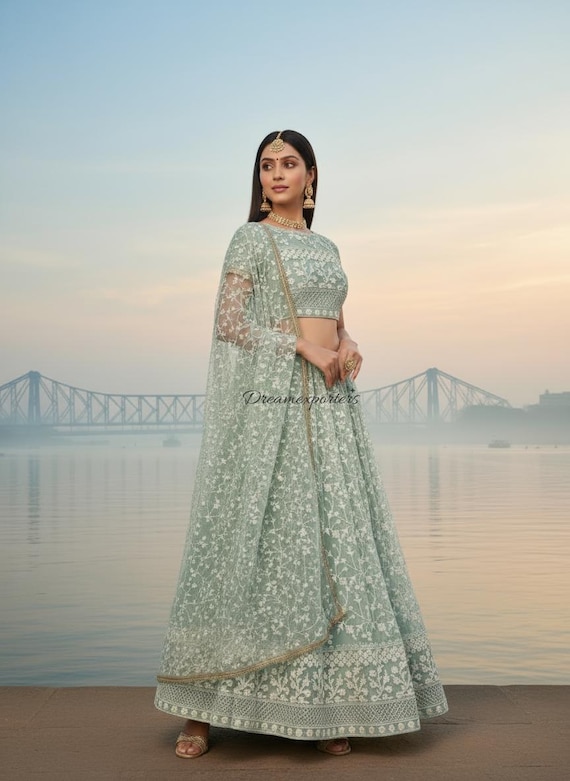 Pista Green Lehenga Choli for Women: Thread Embroidered Lhengha Designer  Indian Wedding Outfit - Etsy Israel
