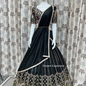 Beautiful Black Lehenga Choli For Women Indian Wedding Party Wear Ghagra Choli Bollywood Style Lahenga Choli Set Reception,Function Wear