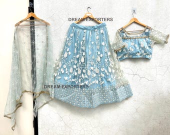 Sky Blue Lehenga Choli For Women Gorgeous Wedding Party Wear Ready Made Lenghas Choli Indian Festival Traditional Wear Ghagra Choli For Her