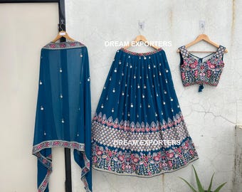 Teal Blue Lehenga Choli For Women Indian Party Wear Designer Lehanga Choli Traditional Festive Wear Chaniya Choli Bridesmaids Wear For Girls