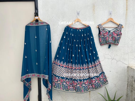 Teal Blue Lehenga Choli For Women Indian Party Wear Designer Lehanga Choli Traditional Festive Wear Chaniya Choli Bridesmaids Wear For Girls