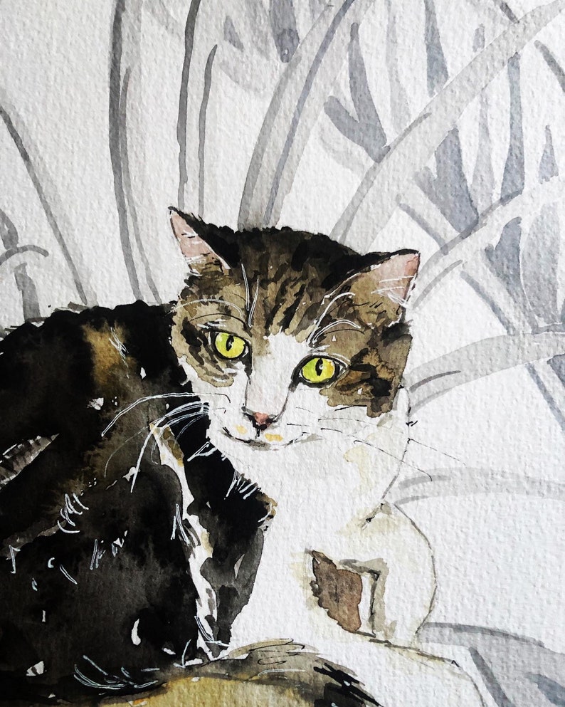 Aquarelle Originale de CHAT PAPIER PEINT image 2