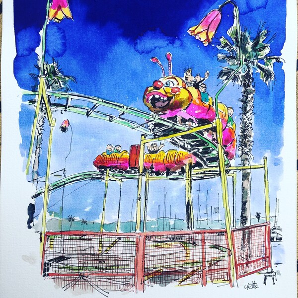 Aquarelle Originale de la FÊTE FORAINE