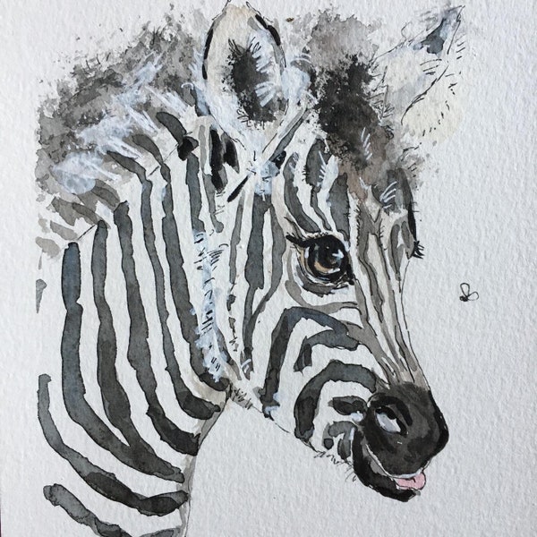 Aquarelle Originale sur Papier ZÈBRE