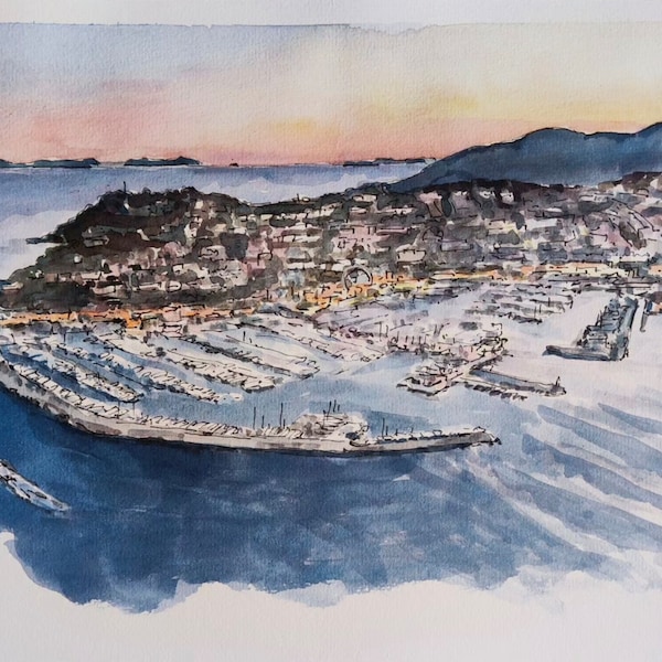 Aquarelle originale "PORT HERACLEA"