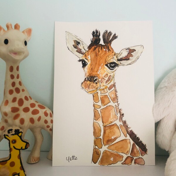 Aquarelle Originale sur Papier GIRAFE