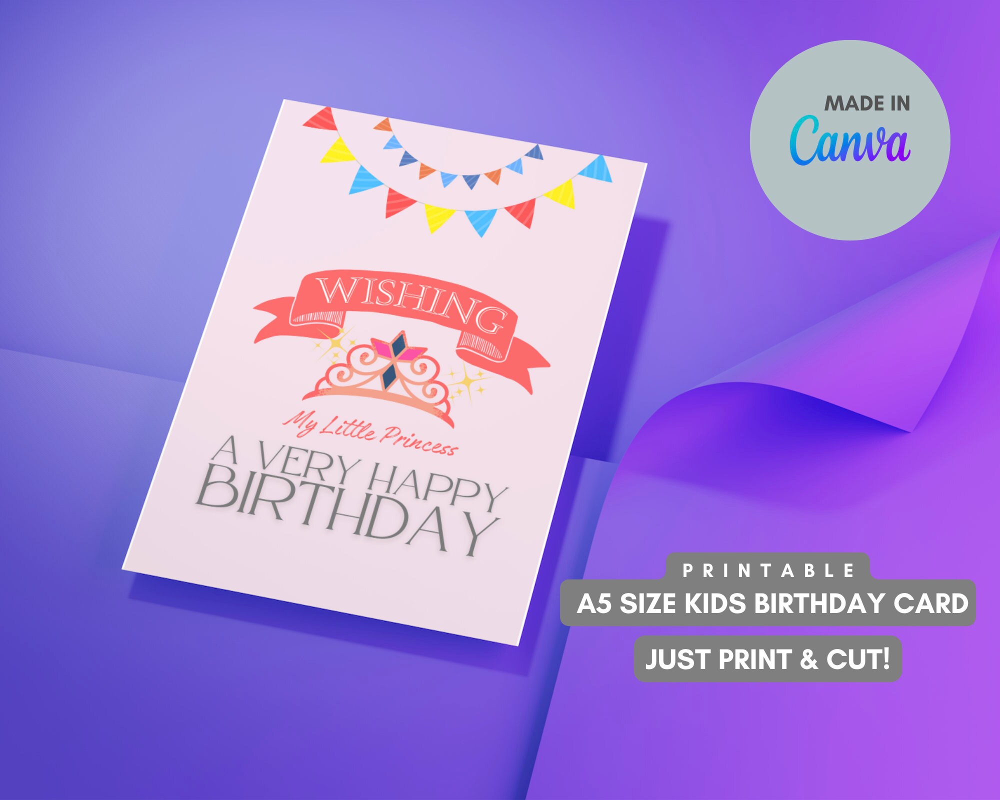 Instant Download Printable Kids Birthday Card Princess - Etsy