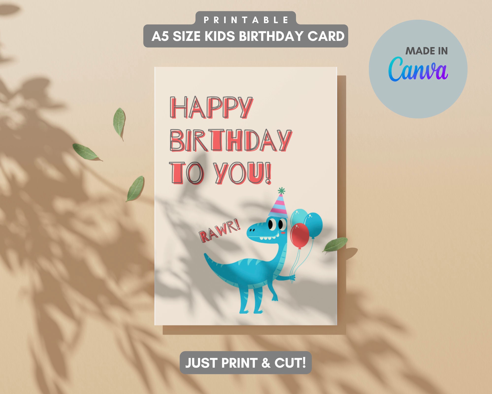 Instant Download Printable Kids Birthday Card Dinosaur - Etsy