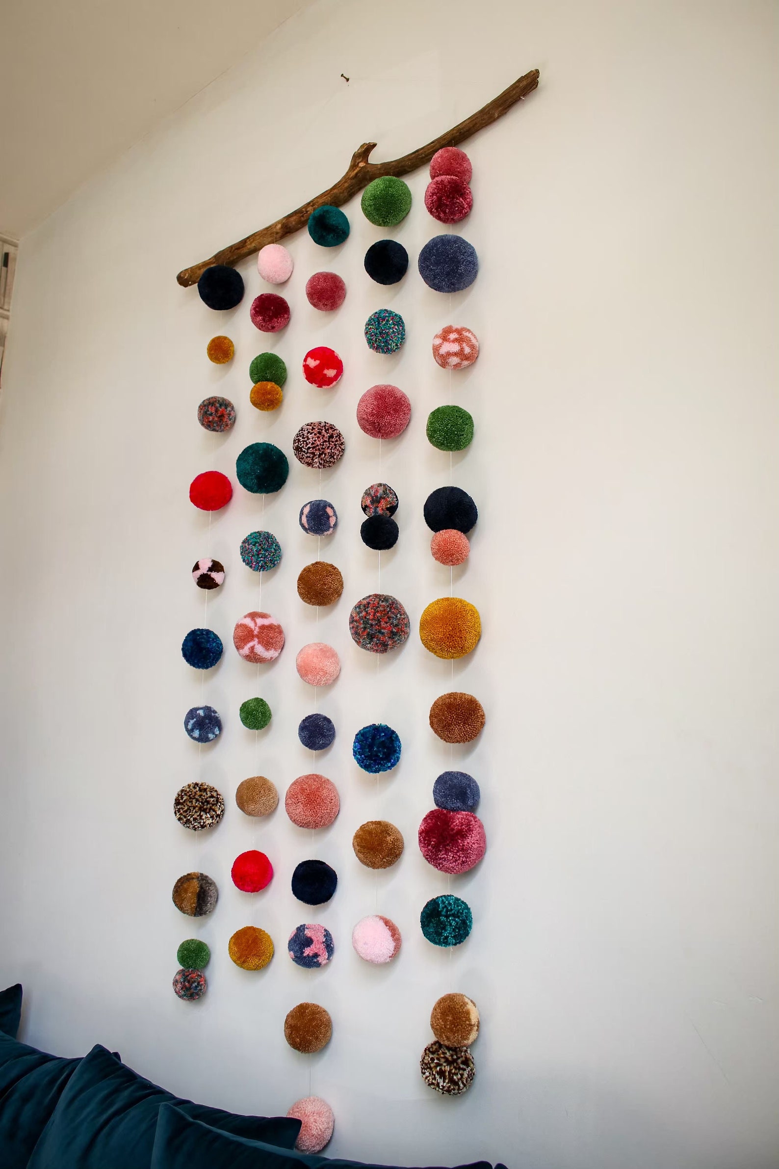 Wall Hanging w/ Wool Felt Pom Poms, Multi Color main image 0