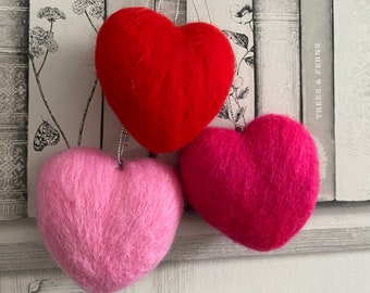 Needle felt hanging hearts, Needle felt hearts, Hangings