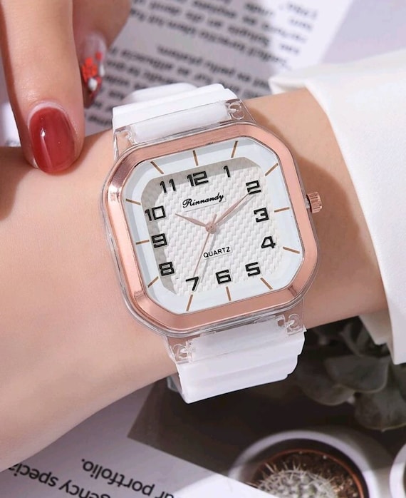 Watch Rose Gold Square Silicone Etsy