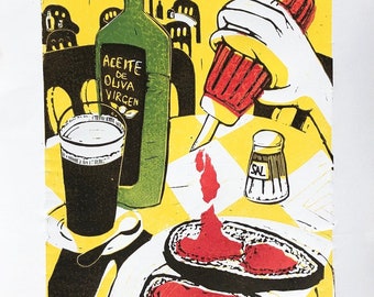 Pan con tomate: original edición limitada lino print