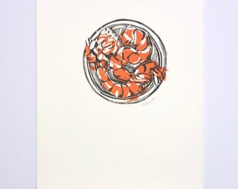 Gambas Pil Pil impresión linocut original