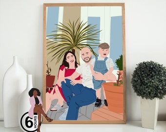 Regalo de foto familiar, Retrato sin rostro, ilustración personalizada, foto personalizada, ilustración fotográfica, retrato personalizado, regalo de novio