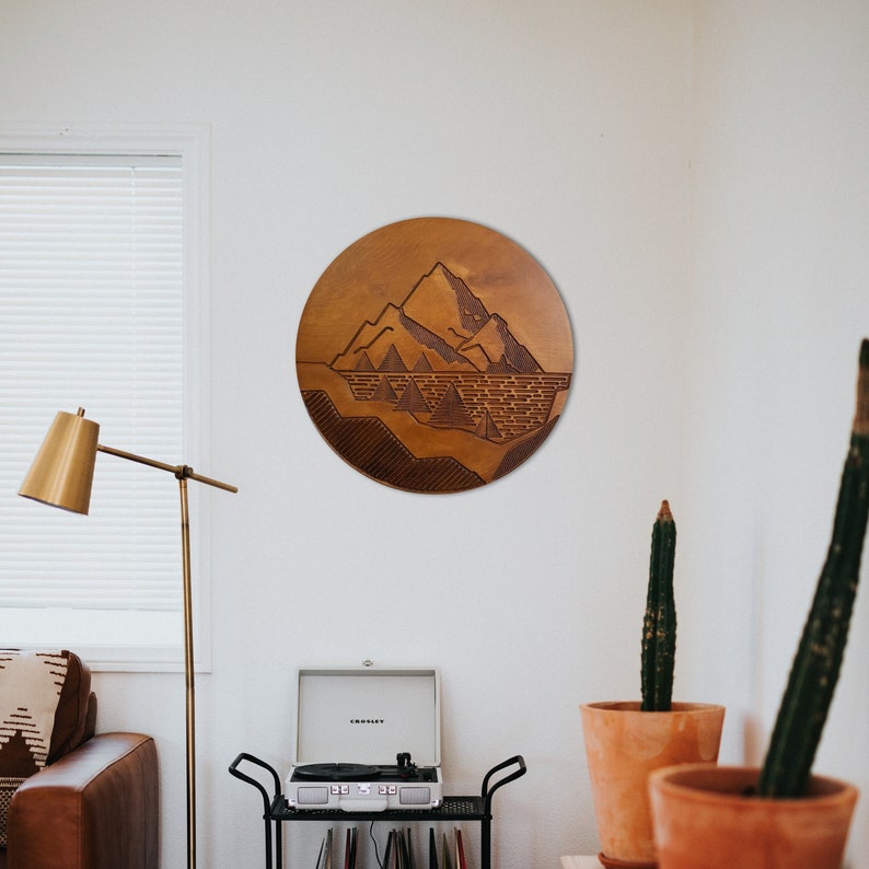 Wood Mountain Figure Art Abstract Modern Mountain Wall Decor Etsy