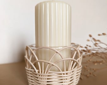 Rattan candle holder "Leonille" + cream candle