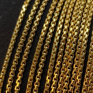 18K Real Gold Box Chain Necklace: 1.5mm Width