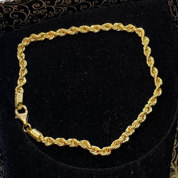 18K Real Gold Rope Chain Bracelet - Yellow 18K Rope Bracelet , Twisted Bracelet for Men & Women - Pure 18k Gold- 7.5" - Birthday Gift!