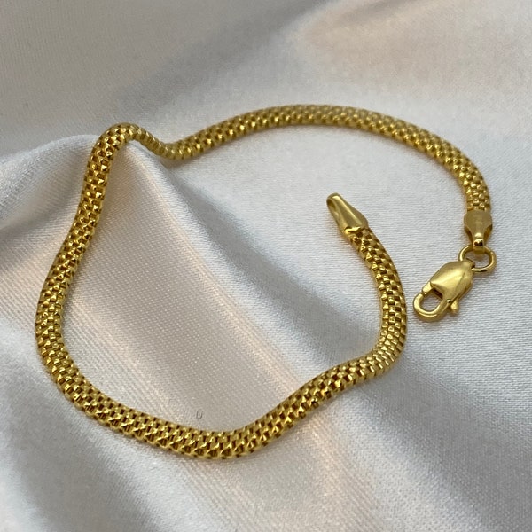 18K Gold Bismark Chain Bracele,18K Solid Gold Link Mesh Bracelet, Elegant Mesh Bracelet For Women,Birthday Gift,Best Summer Jewelry, For Her