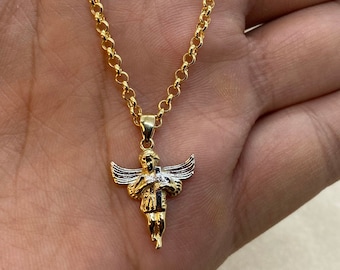 14k Gold Baby Angel Necklace - Dainty Charm, 19.5" Chain