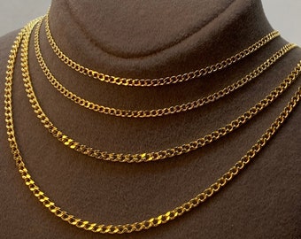 18k GOLD Curb Link Chain Necklace ,2MM ,1.5MM ,Real Gold Chain, Ladies Gold Chain, 18k Gold Curb Chain, For Him ,For Her, Birthday Gift.