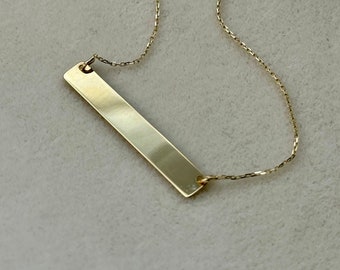 14K Solid Gold Bar Necklace,  Gift,  Gold Necklace, Custom Bar Necklace, Personalized Bar Necklace