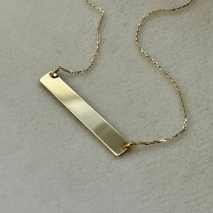 14K Solid Gold Bar Necklace, Personalized Gift