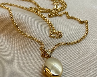 14k solid Gold yellow Oval locket Necklace,19.5 inches ,1.5 mm ,For Gift, Gold locket pendant,birthday gift ,Anniversary ,Memorial Necklace
