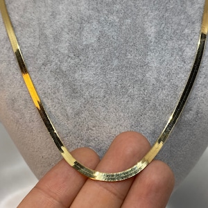 14K Solid Gold Herringbone Necklace, Snake Herringbone Choker, 16&quot;- 22&quot; , 14K Solid Yellow Gold 3.34mm Herringbone Necklace, For Her.