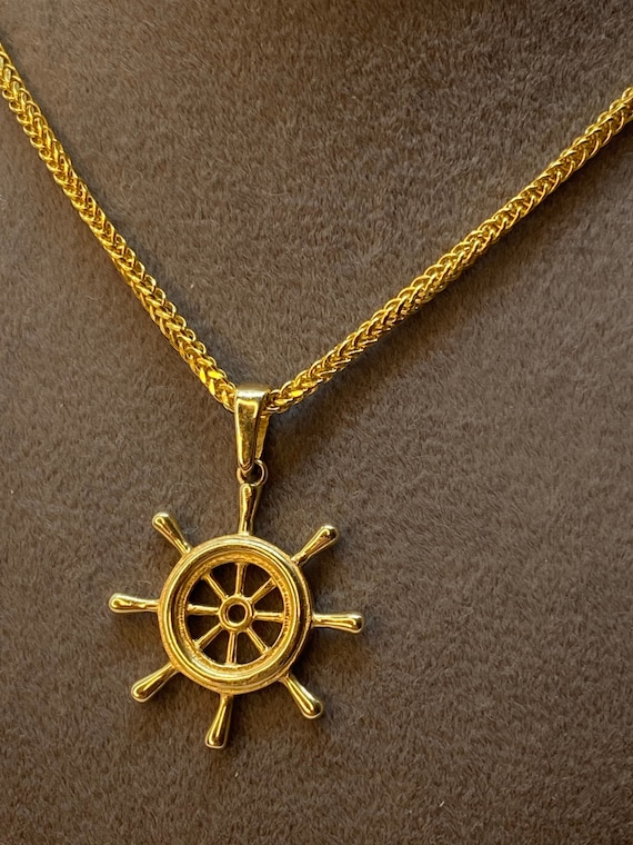 10k Gold Ship's Wheel with Anchor Pendant 18 10k Gold Ship's Wheel with Anchor Pendant 18